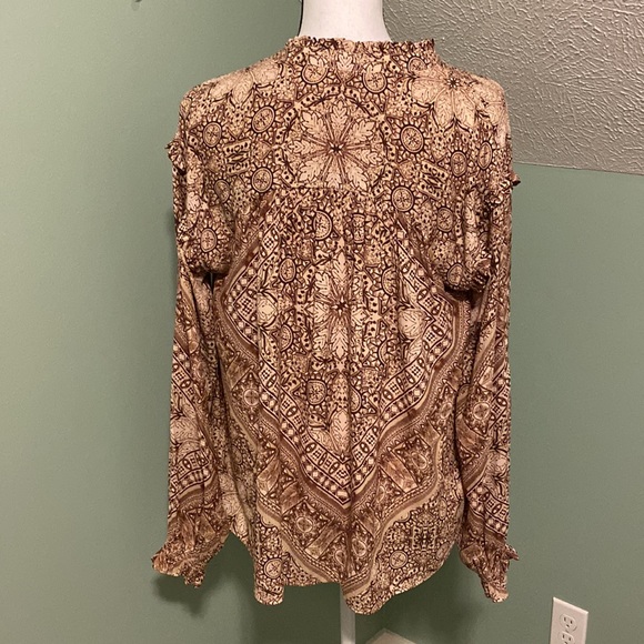 Free People Printed Ruffle Tie V-Neck Blouse - Picture 7 of 14